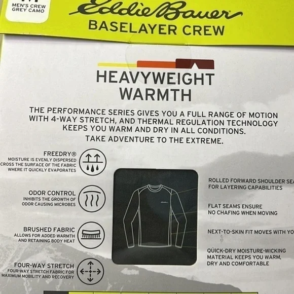 NEW Eddie Bauer Performance Series Gray Camo Heavyweight Warmth Crewneck SM & MD - Picture 8 of 8